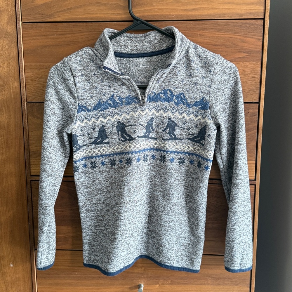 Sonoma Kids Zip-Up Sweater Size 7 Girl | Gray Blue Mountain Print